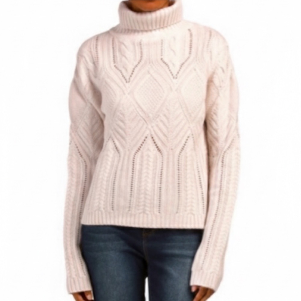 Magaschoni Tan Cashmere And Wool Turtleneck Cable Sweater Large New Without Tag!